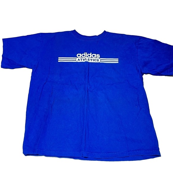 Adidas Shirt Mens‎ XL Extra Large Blue Short Sleeve Graphic Print Retro EUC - Picture 1 of 6